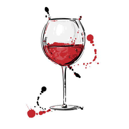 Vector illustration of a glass with red wine. Background for the design of the menu. postcards. a banner, a poster and another.のイラスト素材