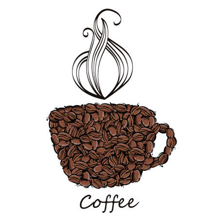 Vector abstract illustration with coffee beans. Coffee house. Coffee background.Cup of coffeeのイラスト素材