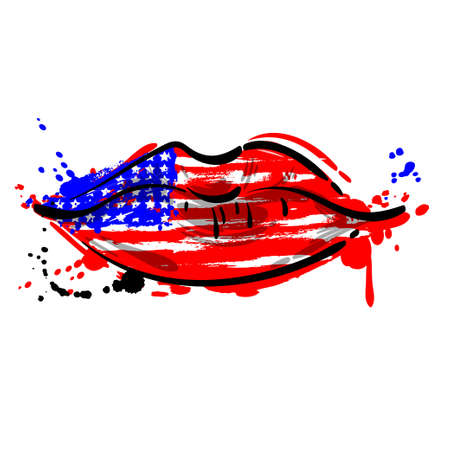 Vector abstract illustration of women's lips. Fashion illustration. Lips with a coloring of the American flag.のイラスト素材