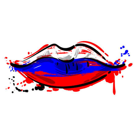 Vector abstract illustration of women's lips. Fashion illustration.Lips with a Russian flag coloring.のイラスト素材