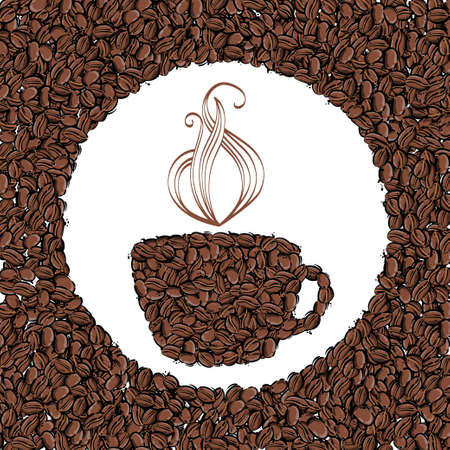 Vector abstract illustration with coffee beans. Coffee house. Coffee background.Cup of coffeeのイラスト素材