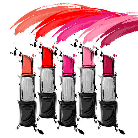 Vector abstract illustration of red lipstick. Fashion illustration.のイラスト素材