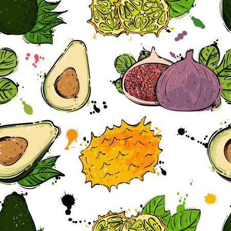 Vector abstract illustration with kiwano. Juicy fruit. Ecoのイラスト素材