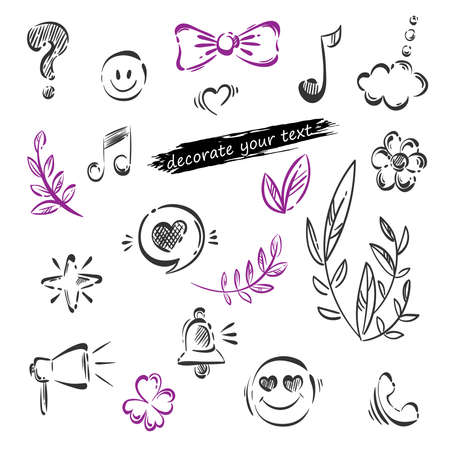Vector set of sketched elements for decorating text, photo.のイラスト素材