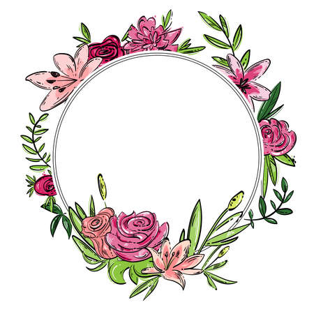 Vector abstract set with roses, lilies, leaves. hand drawing. flower setのイラスト素材