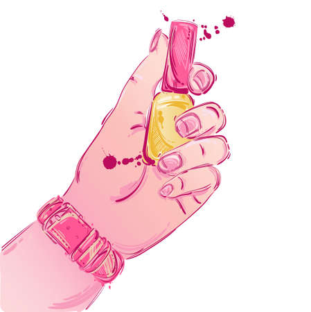 Vector abstract illustration of nail polish in a female hand. beauty and fashion. Manicure. beauty salon. Glamorous fashion illustration.のイラスト素材
