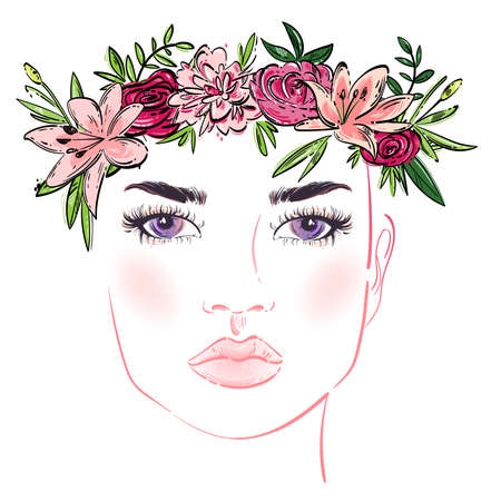 Vector abstract illustration of fashion girl for cover design, poster, banner and other. Advertising mascara.のイラスト素材