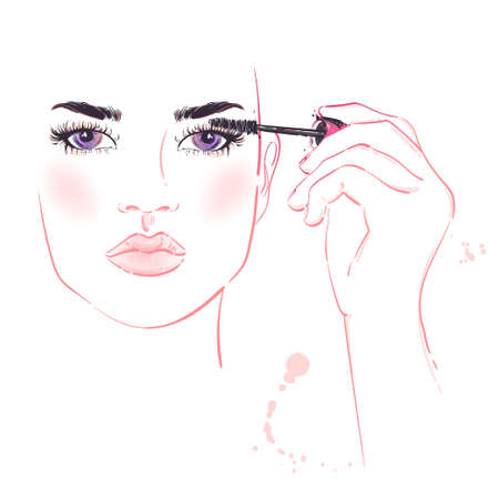 Vector abstract illustration of fashion girl for cover design, poster, banner and other. Advertising mascara.のイラスト素材