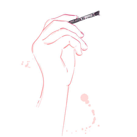 Vector abstract fashion illustration. Makeup brush in a female hand. makeupのイラスト素材