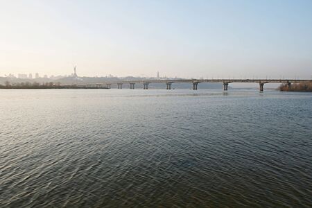 Paton bridge across the Dniepe river.  Kiev, Ukraineの写真素材