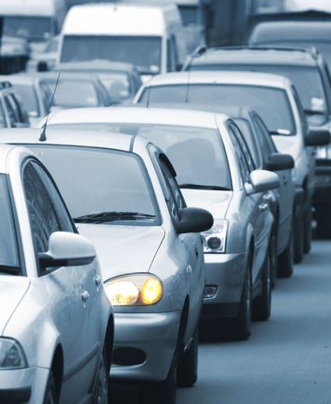 Morning traffic jam on a road in Kiev 3の写真素材