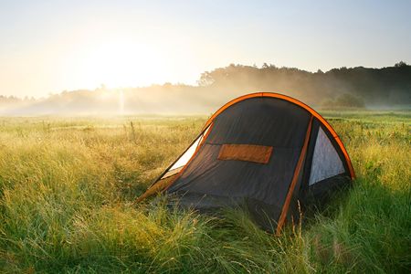 tourist tent  in the sunriseの写真素材