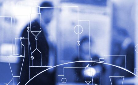 Indutrial blueprint on a glassの写真素材