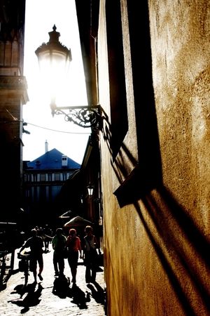 Prague street in sunshine day. Czech Republicの写真素材