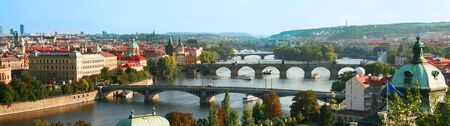 The skyline of Prague at sunset (Czech Republic)の写真素材