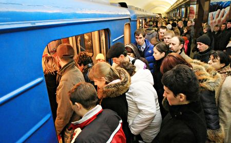 Kyiv, Ukraine-January 23, 2008--crowd is in underground. Kiev. Ukraine Kyiv, Ukraine-January 23, 2008--crowd is in underground. Kiev. Ukraine