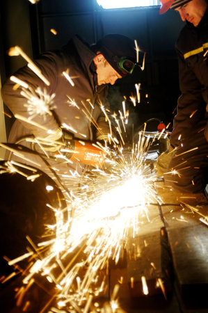 KYIV, UKRAINE -JANUARY 31: Worker at  construction site of Podolsko-Voskresensky bridge during open doors day on January 31, 2007 in Kyiv, Ukraineのeditorial素材