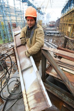 KHERSON REGION, UKRAINE - NOV 4:  Worker of JSC Kherson Shipyard, Kherson during open doors day on November 04, 2007 in Kherson region, Ukraineのeditorial素材