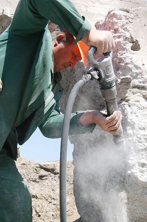 KYIV REGION, UKRAINE - SEP 3:  Workers at construction site of water filtration station during open doors day on September 03, 2007 in Kyiv region, Ukraineのeditorial素材