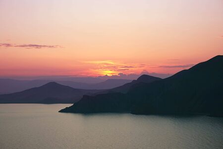  Beatifull sunset on the Crimean seashore.の写真素材