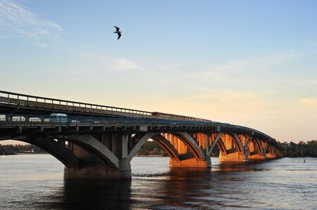 Metro bridge at sunset. Kiev, Ukraineの写真素材