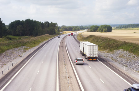 Cars on a highway frow Sweden to Norway