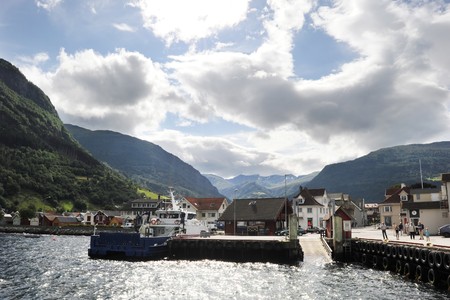 Vik- small village in Norvegian fjordsの写真素材