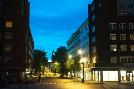 Empty Oslo street in the city center at night. Norwayの写真素材