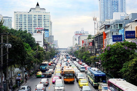Bangkok, Thailand - March 03, 2011: Traffic jam in Bangkok. Bangkok had one of the worst traffic problems in the world with unbelievable traffic jams.のeditorial素材