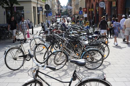 Stockholm, Sweden - August 11, 2010: A lot of bicycles on Stockholm streetのeditorial素材
