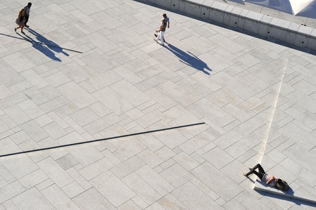 Oslo, Norway - August 15, 2010: People have a rest  at Oslo Opera House.The Oslo Opera House (Norwegian: Operahuset) is the home of The Norwegian National Opera and Ballet, and the national opera theatre in Norway.のeditorial素材