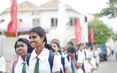 Galle, Sri Lanka - January 26, 2011: : Pupils walking on the street during 5 Annual School Festival on January 26, 2011 in Galle, Sri Lankaのeditorial素材