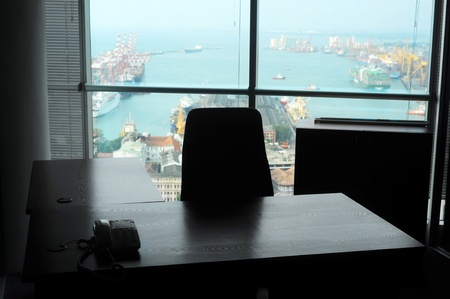 Office interior in Colombo World Trade Center with view on Colombo harbor. Sri Lankaのeditorial素材