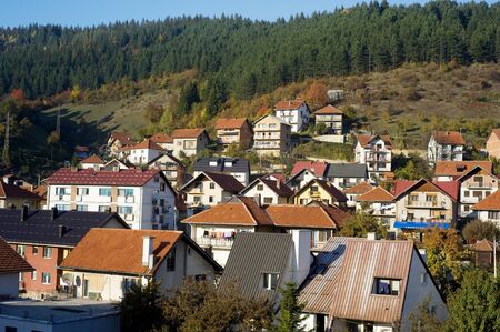 Serbian mountain village in the sunshine dayの写真素材