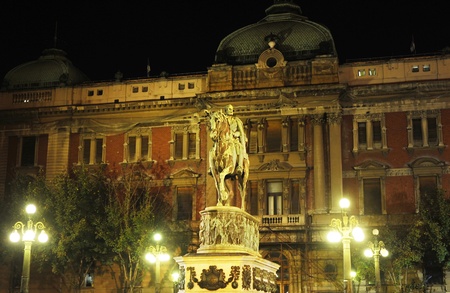 
The bronze equestrian statue of Prince Mihailo on a horse, by the Italian sculptor Enrico Pazzi was erected in 1882.の写真素材