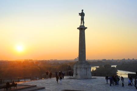 Belgrad, Serbia - October 28, 2011: Statue of the Victor or Statue of Victory  is a monument in the Kalemegdan fortress in Belgrade, erected on 1928 to commemorate the Kingdom of Serbia's war victories over Ottoman Empireのeditorial素材