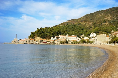 Beach in Petrovac city in the sunshine day. Montenegroの写真素材
