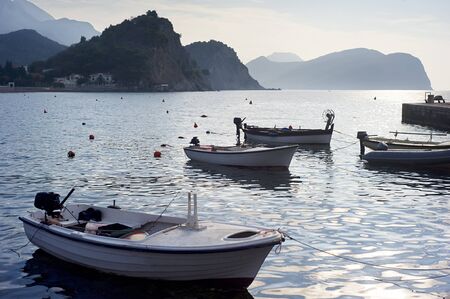 Fishing boats in Petrovac harbor. Montenegroの写真素材