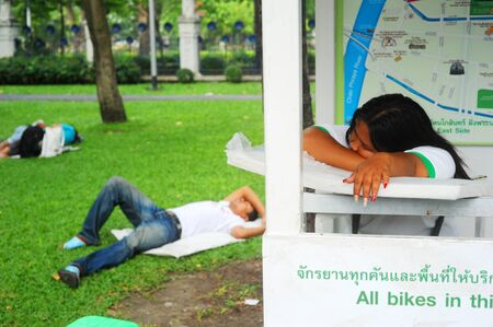 Bangkok, Thailand - March 25, 2011: People sleeping  in Bangkok. Bangkok is the capital city of and largest urban area in Thailand with population about 12 million peopleのeditorial素材