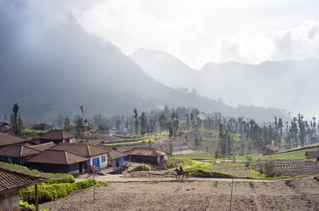 Cemoro Lavang, Indonesia - April 23, 2011: Traditional  Indonesian mountain village. Javaのeditorial素材