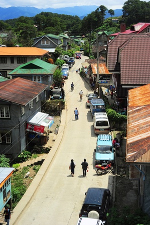 Sagada, Philippines - March 27, 2012: Aerial view on the street of Sagada. Sagada - is located 275 km. north of Manila. It is famous touristic destinations for its のeditorial素材
