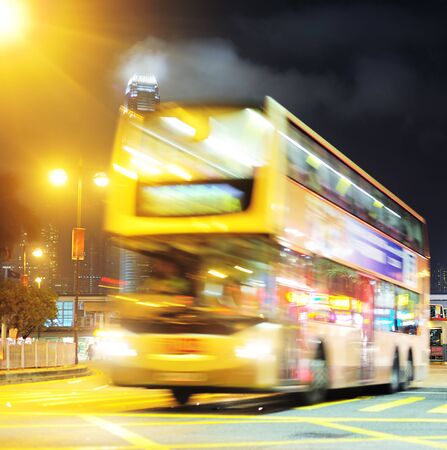 Bus in Hong Kong at night. long exposureの写真素材
