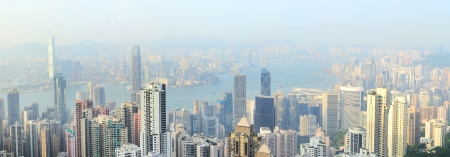 Panorama of Hong Kong from Victoria bay at sunset.の写真素材