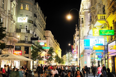 Vienna, Austria - September 23, 2012: Vienna city centre with many tourists at night . Tourism generated 8.4% of Austrian gross domestic product (23.6 billion Euros) and provided 181 thousand jobsのeditorial素材