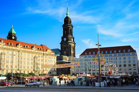 Dresden, Germany - September 16, 2012: People at a street market in Dresden. Dresden with population 523, 058  is one of Germanyのeditorial素材