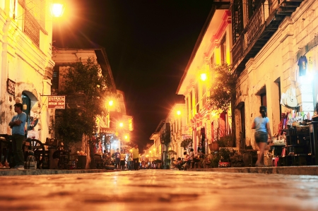 Vigan, Philippines - March 24, 2012: The City of Vigan at night. It is a World Heritage Site in that it is one of the few Hispanic towns left in the Philippines. It has a population of 47,246のeditorial素材