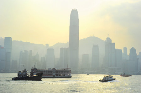 A lot of ships in front of Hong Kong island
