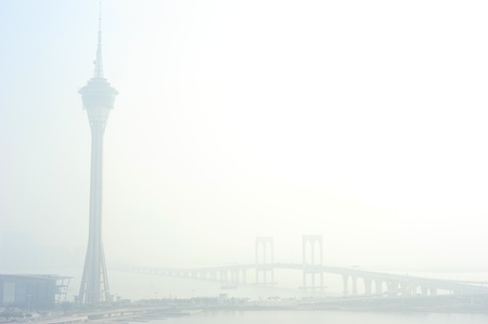 Macau Tower Convention and Sai Van bridge in the morningの写真素材