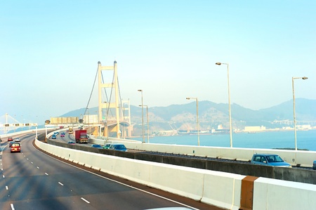 Tsing Ma bridge in Hong Kongの写真素材