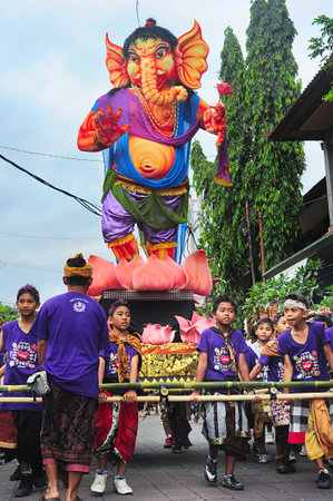 Ubud, Bali, Indonesia - March 12, 2013: Unidentified people taking part in celebration of Nyepi -...